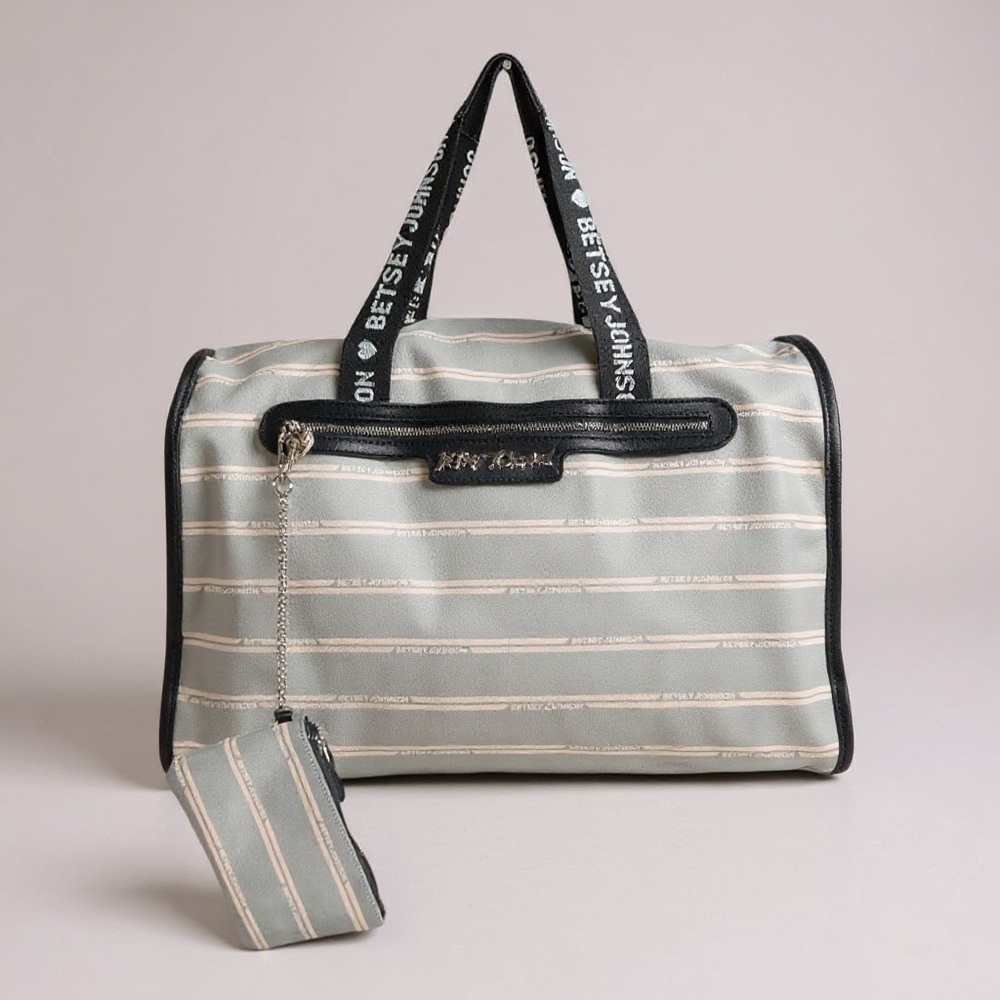 Weekender Victoria Secret XL Large Metallic‎ & Black Purse Tote Bag